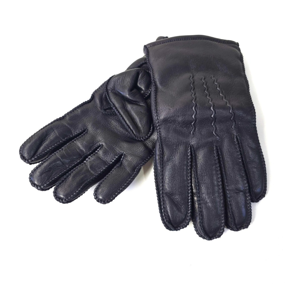 Vintage Eddie Bauer Deerskin Leather Gloves Unisex M Black Thinsulate Lined 90s